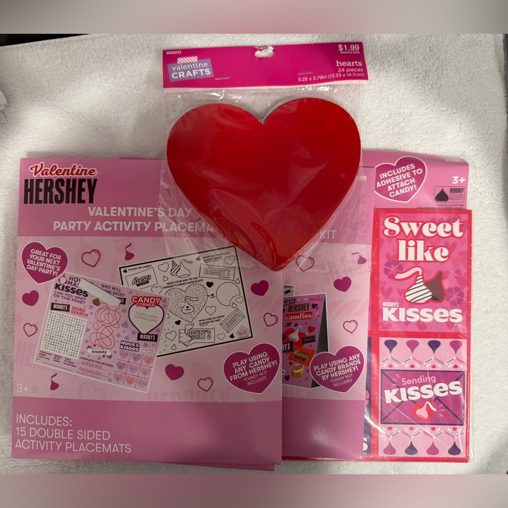 Hershey’s Valentine party kits. New in package.